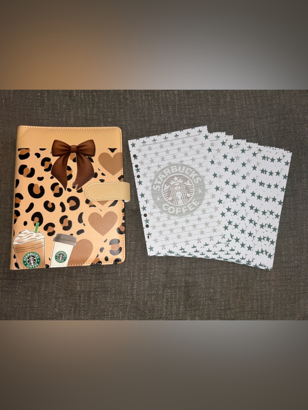 Printed Starbucks Tan Leopard Heart A5 Binder with Paper Refill
